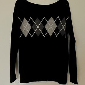 Women's Gap Argyle Sweater Black & White Size Xs